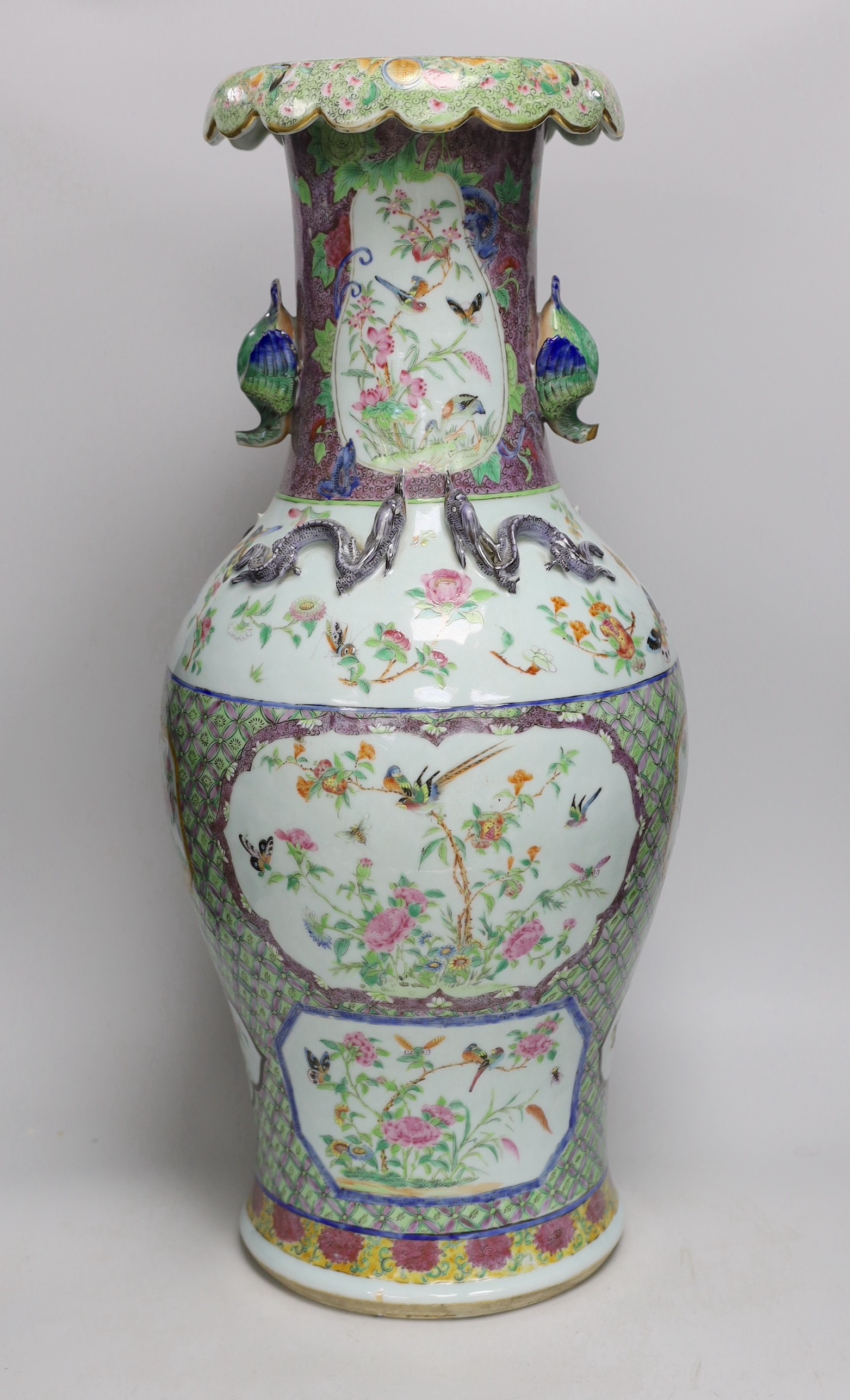 A large 19th century Chinese famille rose baluster vase, 60cms high